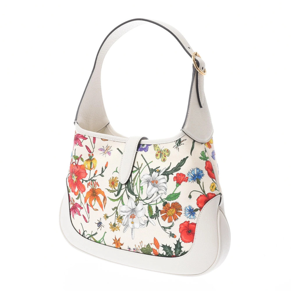 Gucci Canvas Flora Leather Bag Jackie Flower Limited Hobo Hobo White
